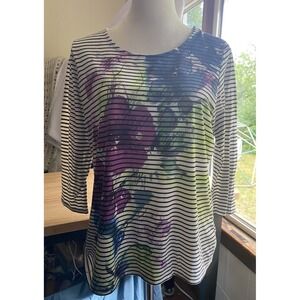 Coldwater Creek Women's 10/12 Floral Striped Long sleeve Shirt